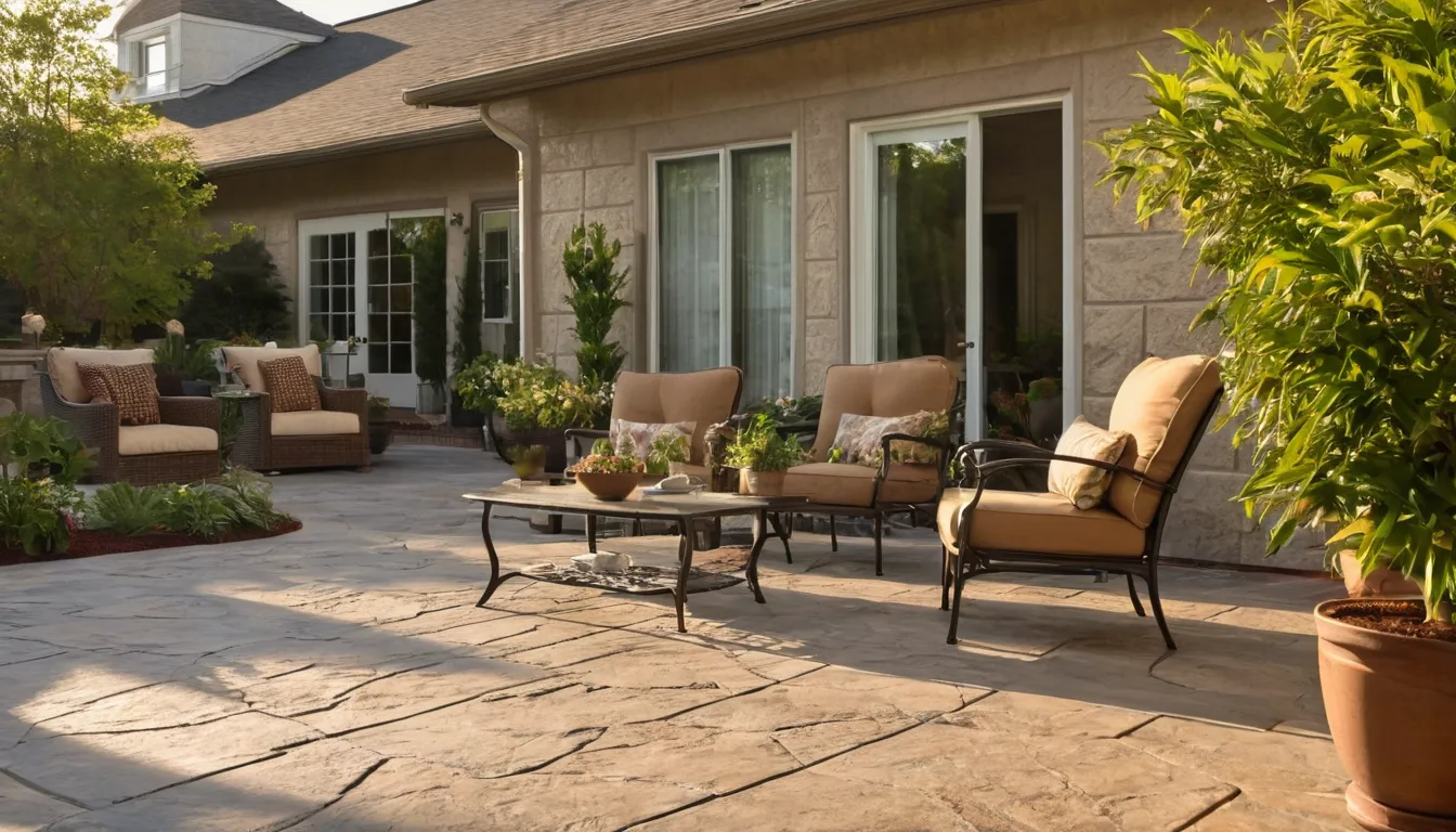A stamped concrete patio behind a home in the Daly City area